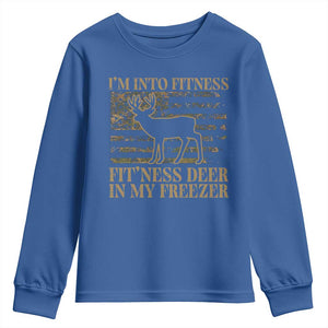 Deer Hunting Youth Sweatshirt Im Into Fitness Fit Ness Deer Freezer Camo American Flag - Print Your Wear