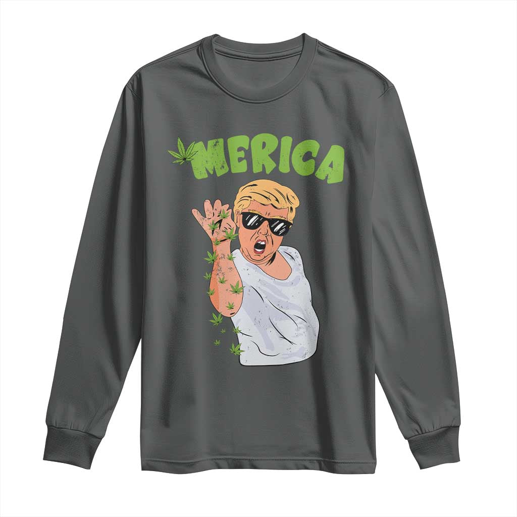 Trump Bae Smoking Weed Cannabis Long Sleeve Shirt Merica Funny Marijuana Bud Stoner 420 Gift TS10 Dark Heather Print Your Wear