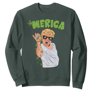 Trump Bae Smoking Weed Cannabis Sweatshirt Merica Funny Marijuana Bud Stoner 420 Gift TS10 Dark Forest Green Print Your Wear