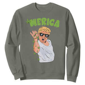 Trump Bae Smoking Weed Cannabis Sweatshirt Merica Funny Marijuana Bud Stoner 420 Gift TS10 Military Green Print Your Wear