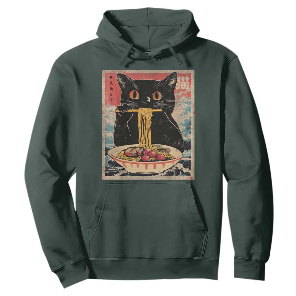 Japanese Ramen Hoodie Funny Graphic Tees Foodies Kawaii Cat Anime Gifts TS10 Dark Forest Green Print Your Wear