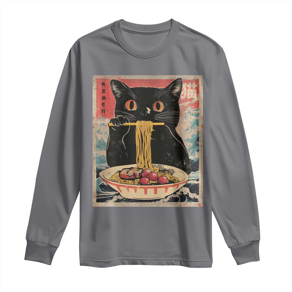 Japanese Ramen Long Sleeve Shirt Funny Graphic Tees Foodies Kawaii Cat Anime Gifts TS10 Charcoal Print Your Wear