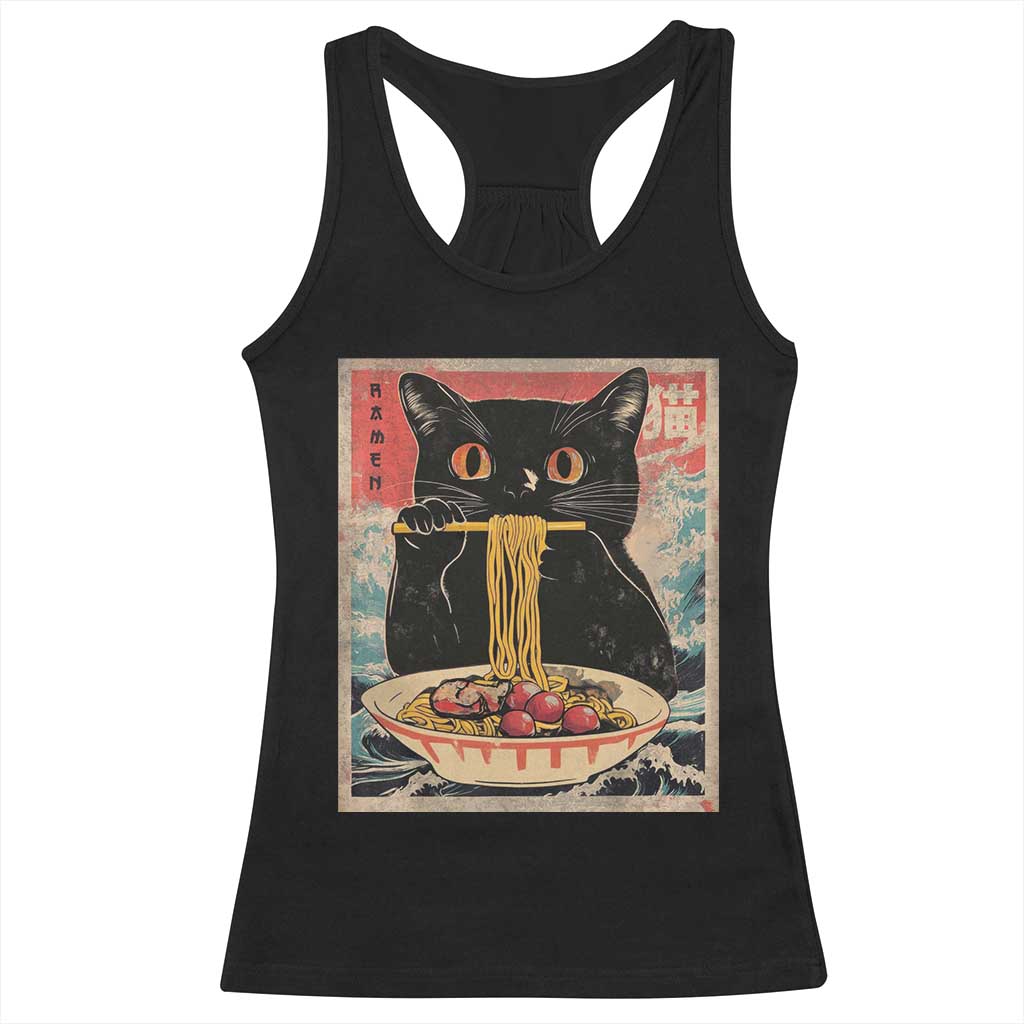 Japanese Ramen Racerback Tank Top Funny Graphic Tees Foodies Kawaii Cat Anime Gifts TS10 Black Print Your Wear