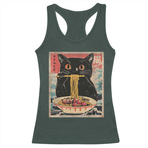 Japanese Ramen Racerback Tank Top Funny Graphic Tees Foodies Kawaii Cat Anime Gifts TS10 Dark Forest Green Print Your Wear