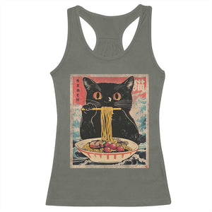 Japanese Ramen Racerback Tank Top Funny Graphic Tees Foodies Kawaii Cat Anime Gifts TS10 Military Green Print Your Wear