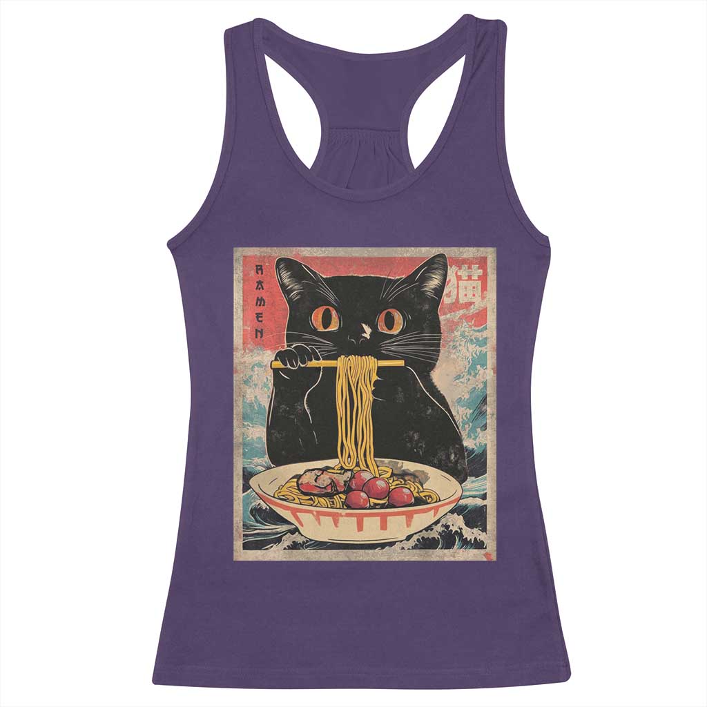 Japanese Ramen Racerback Tank Top Funny Graphic Tees Foodies Kawaii Cat Anime Gifts TS10 Purple Print Your Wear