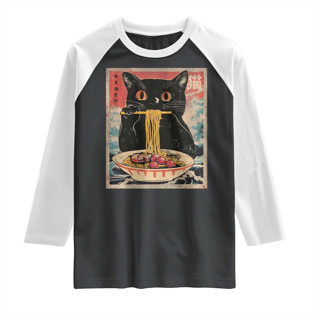 Japanese Ramen Raglan Shirt Funny Graphic Tees Foodies Kawaii Cat Anime Gifts TS10 Black White Print Your Wear