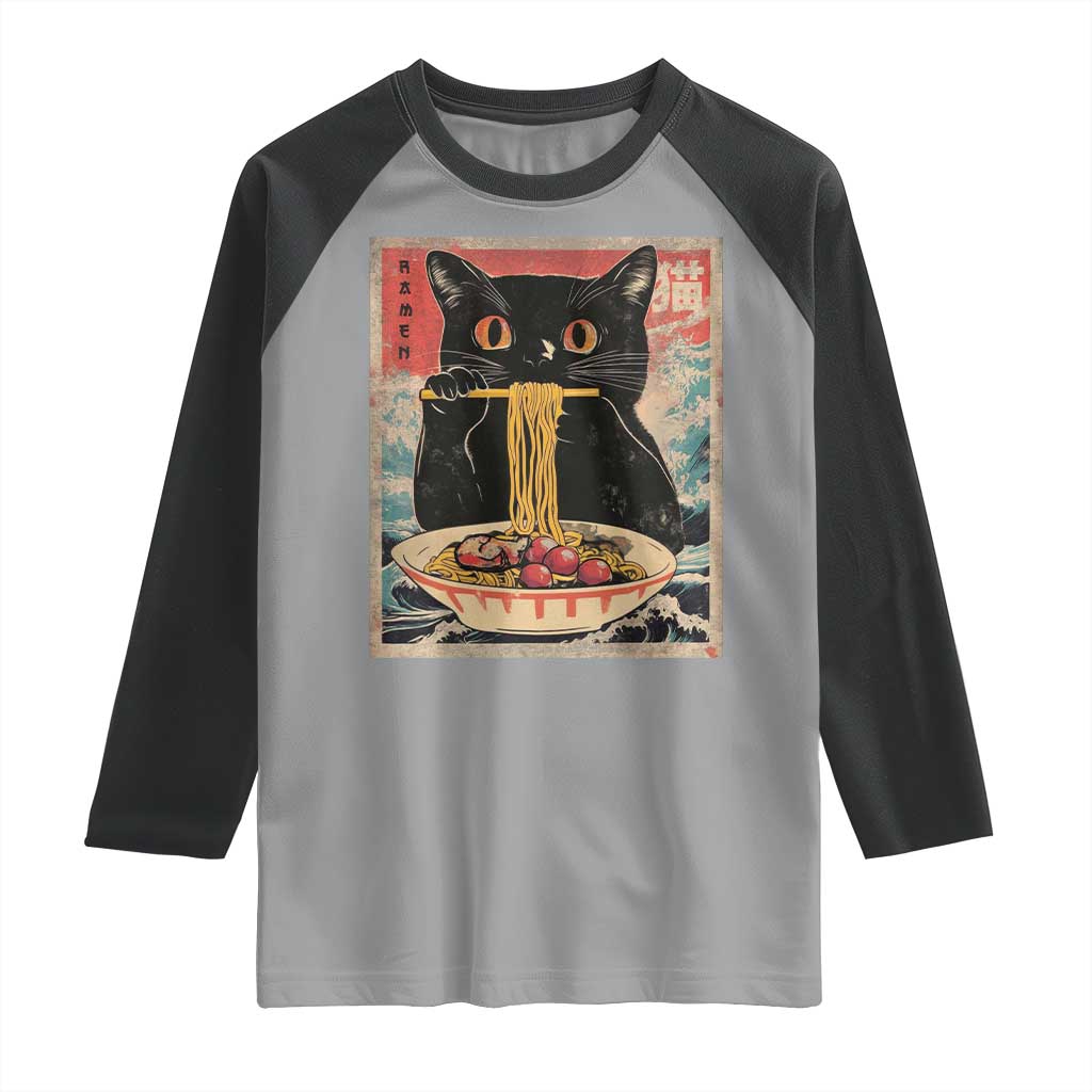 Japanese Ramen Raglan Shirt Funny Graphic Tees Foodies Kawaii Cat Anime Gifts TS10 Sport Gray Black Print Your Wear