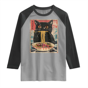 Japanese Ramen Raglan Shirt Funny Graphic Tees Foodies Kawaii Cat Anime Gifts TS10 Sport Gray Black Print Your Wear