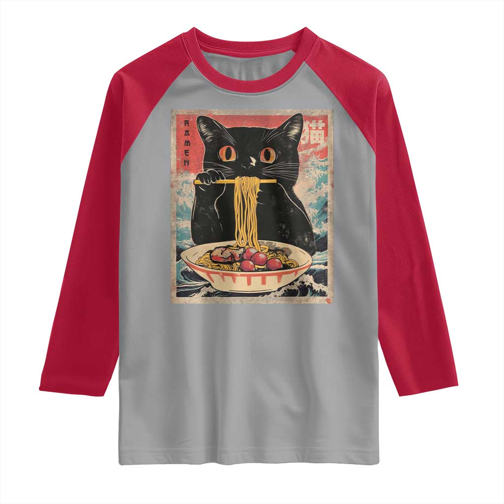 Japanese Ramen Raglan Shirt Funny Graphic Tees Foodies Kawaii Cat Anime Gifts TS10 Sport Gray Red Print Your Wear