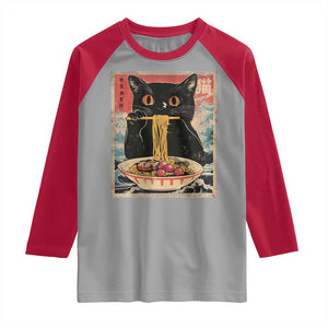 Japanese Ramen Raglan Shirt Funny Graphic Tees Foodies Kawaii Cat Anime Gifts TS10 Sport Gray Red Print Your Wear