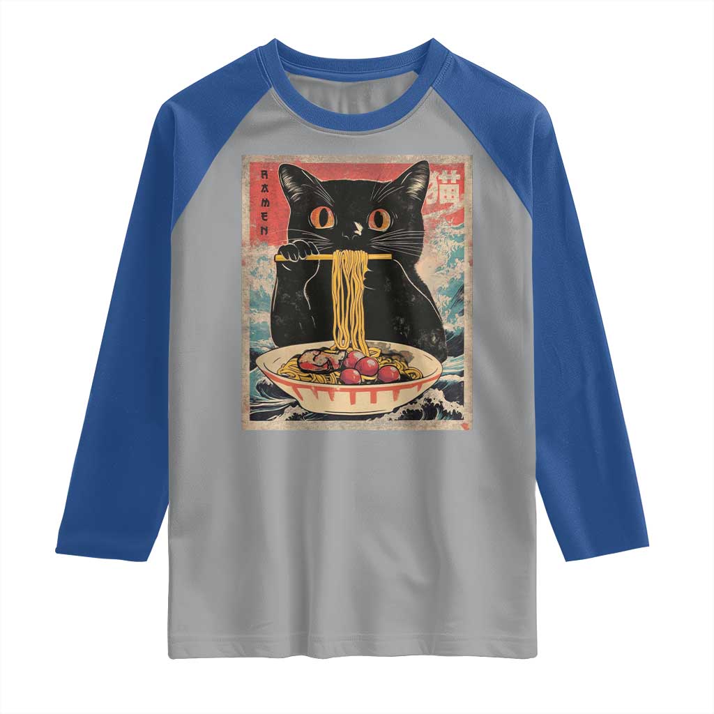 Japanese Ramen Raglan Shirt Funny Graphic Tees Foodies Kawaii Cat Anime Gifts TS10 Sport Gray Royal Print Your Wear
