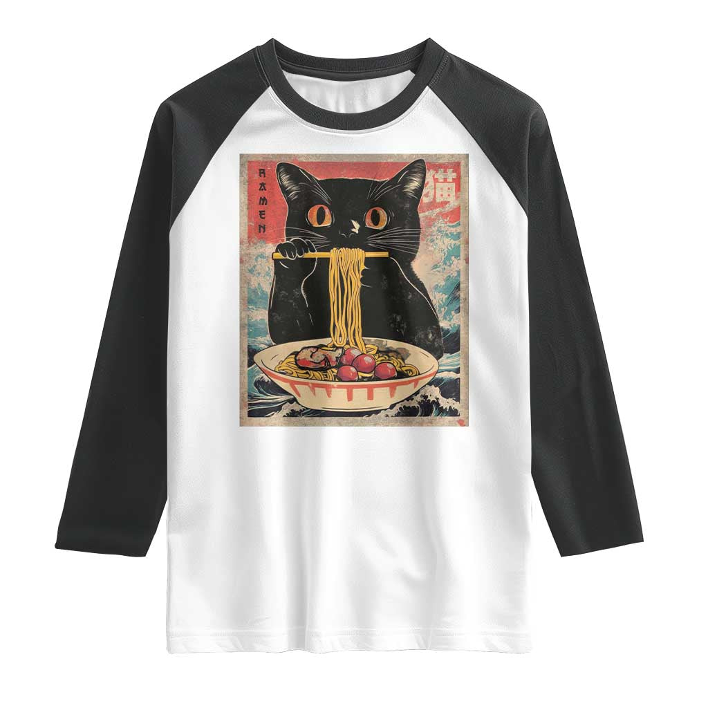 Japanese Ramen Raglan Shirt Funny Graphic Tees Foodies Kawaii Cat Anime Gifts TS10 White Black Print Your Wear