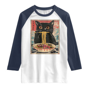 Japanese Ramen Raglan Shirt Funny Graphic Tees Foodies Kawaii Cat Anime Gifts TS10 White Navy Print Your Wear