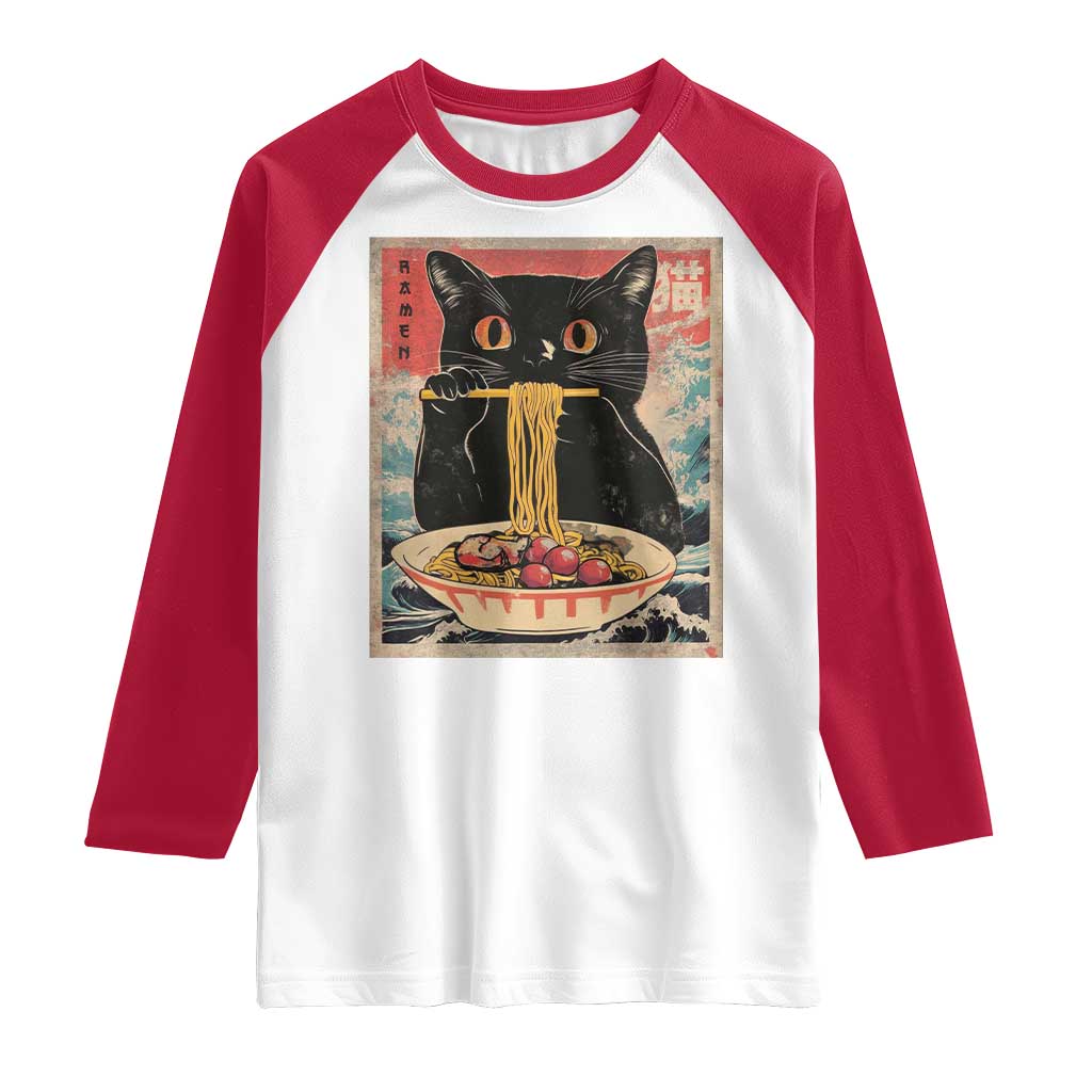 Japanese Ramen Raglan Shirt Funny Graphic Tees Foodies Kawaii Cat Anime Gifts TS10 White Red Print Your Wear