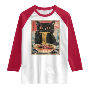 Japanese Ramen Raglan Shirt Funny Graphic Tees Foodies Kawaii Cat Anime Gifts TS10 White Red Print Your Wear