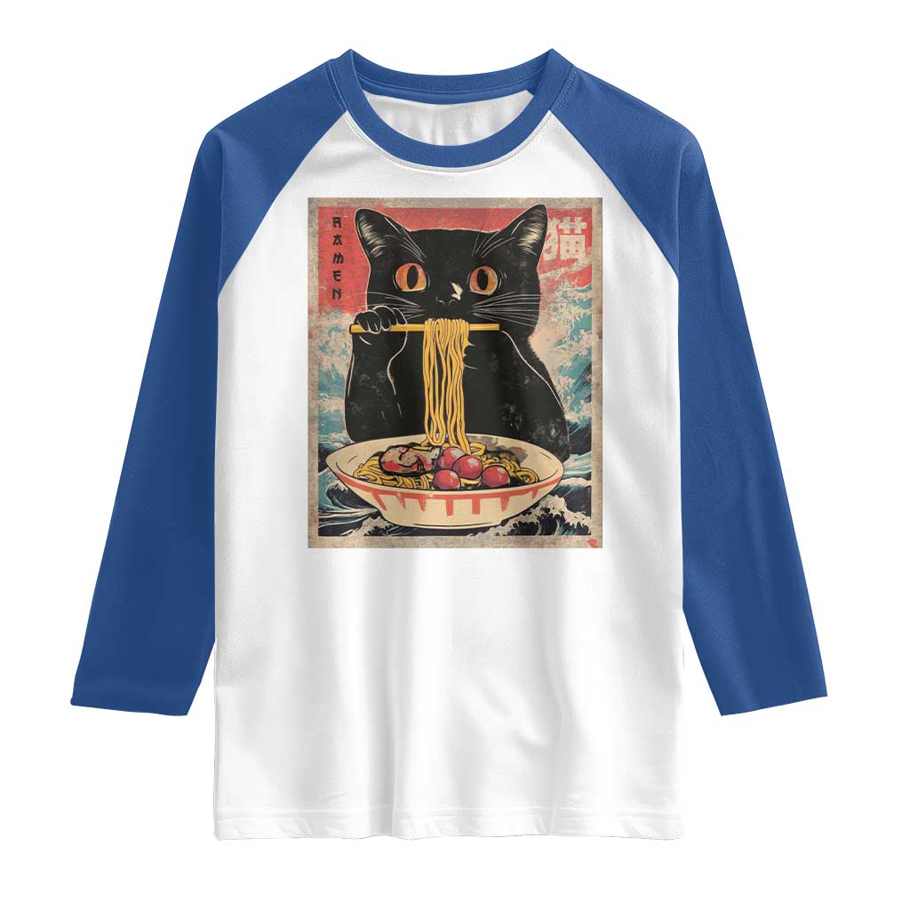 Japanese Ramen Raglan Shirt Funny Graphic Tees Foodies Kawaii Cat Anime Gifts TS10 White Royal Print Your Wear