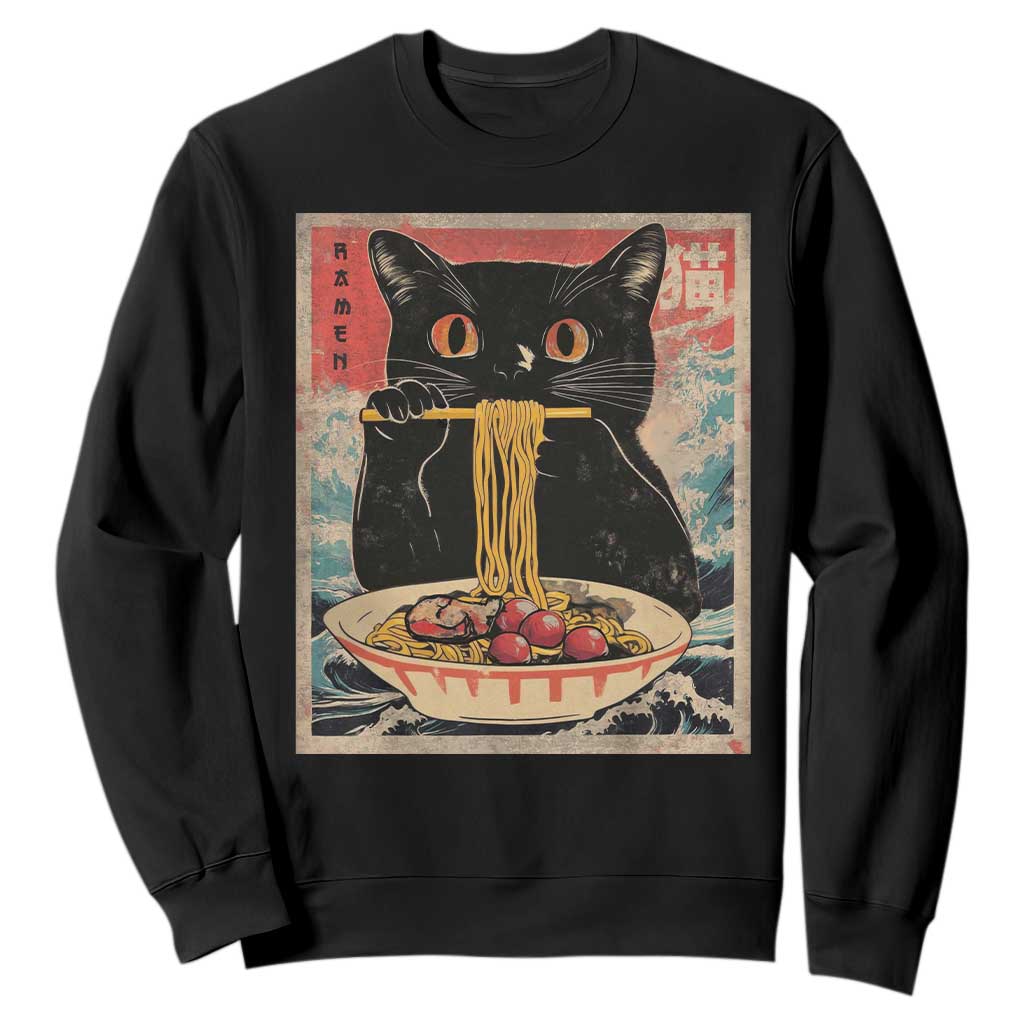 Japanese Ramen Sweatshirt Funny Graphic Tees Foodies Kawaii Cat Anime Gifts TS10 Black Print Your Wear