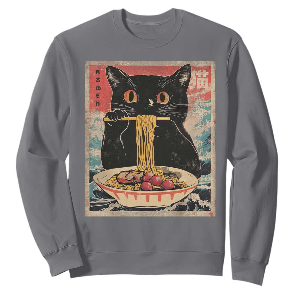 Japanese Ramen Sweatshirt Funny Graphic Tees Foodies Kawaii Cat Anime Gifts TS10 Charcoal Print Your Wear