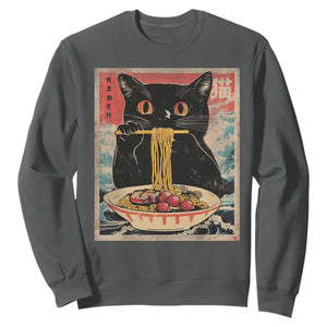 Japanese Ramen Sweatshirt Funny Graphic Tees Foodies Kawaii Cat Anime Gifts TS10 Dark Heather Print Your Wear