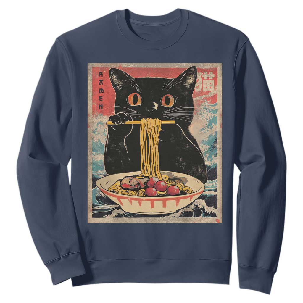 Japanese Ramen Sweatshirt Funny Graphic Tees Foodies Kawaii Cat Anime Gifts TS10 Navy Print Your Wear