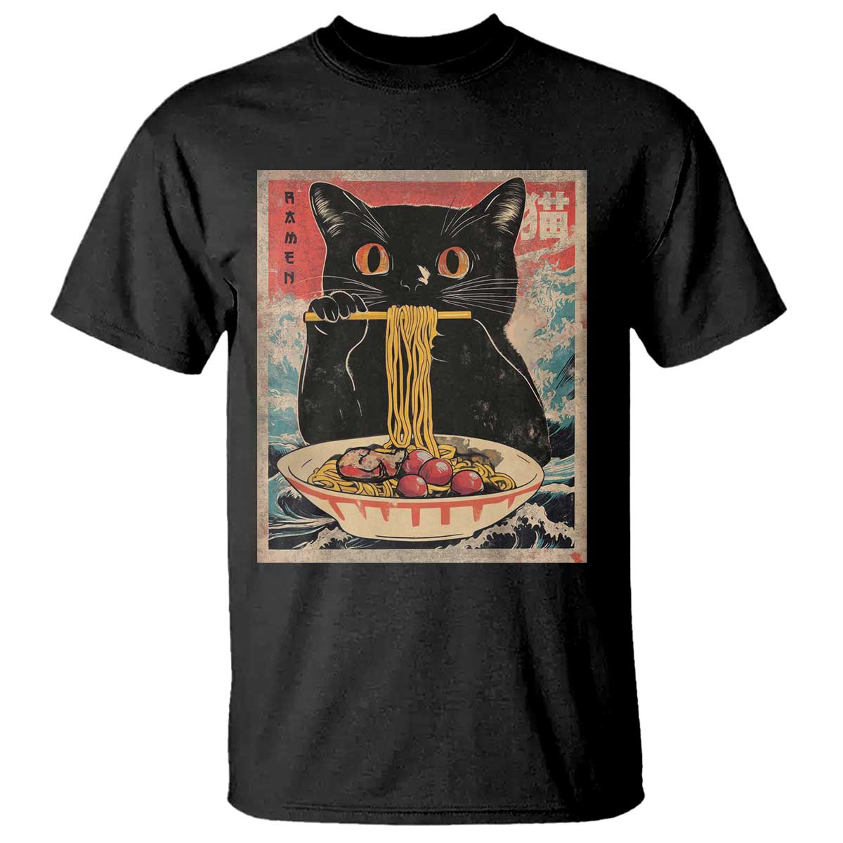 Japanese Ramen T Shirt Funny Graphic Tees Foodies Kawaii Cat Anime Gifts TS10 Black Print Your Wear