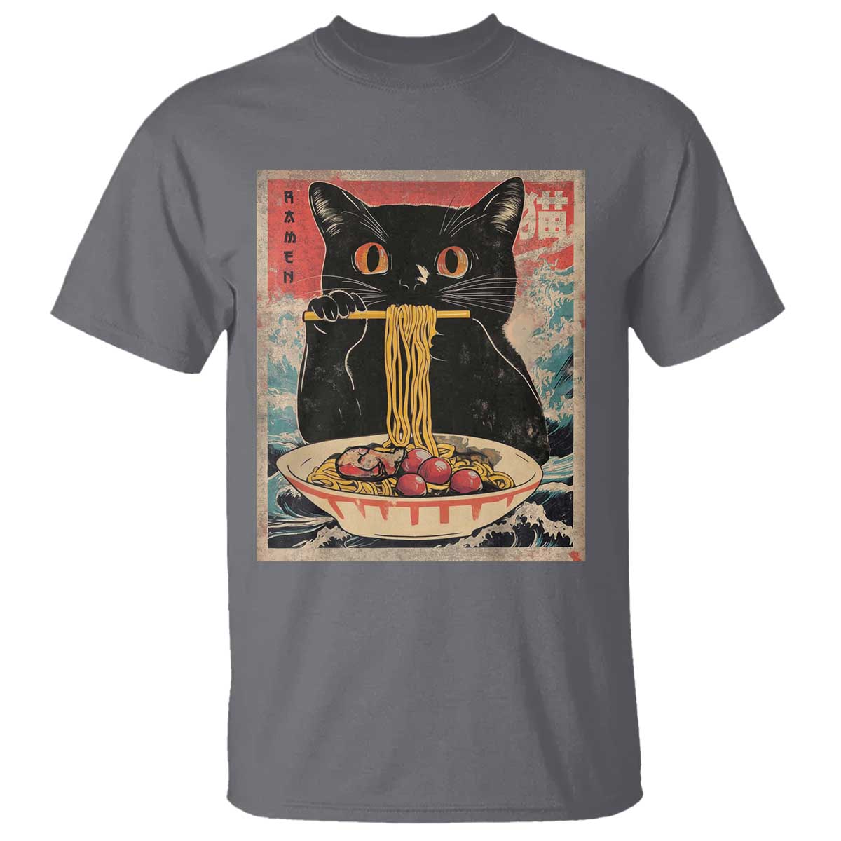 Japanese Ramen T Shirt Funny Graphic Tees Foodies Kawaii Cat Anime Gifts TS10 Charcoal Print Your Wear