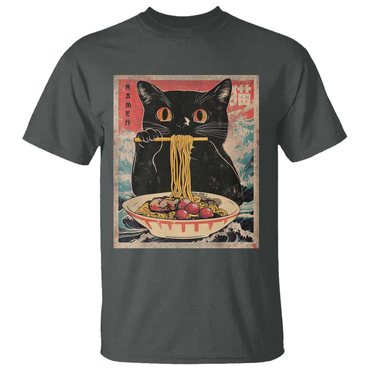 Japanese Ramen T Shirt Funny Graphic Tees Foodies Kawaii Cat Anime Gifts TS10 Dark Heather Print Your Wear