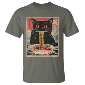 Japanese Ramen T Shirt Funny Graphic Tees Foodies Kawaii Cat Anime Gifts TS10 Military Green Print Your Wear