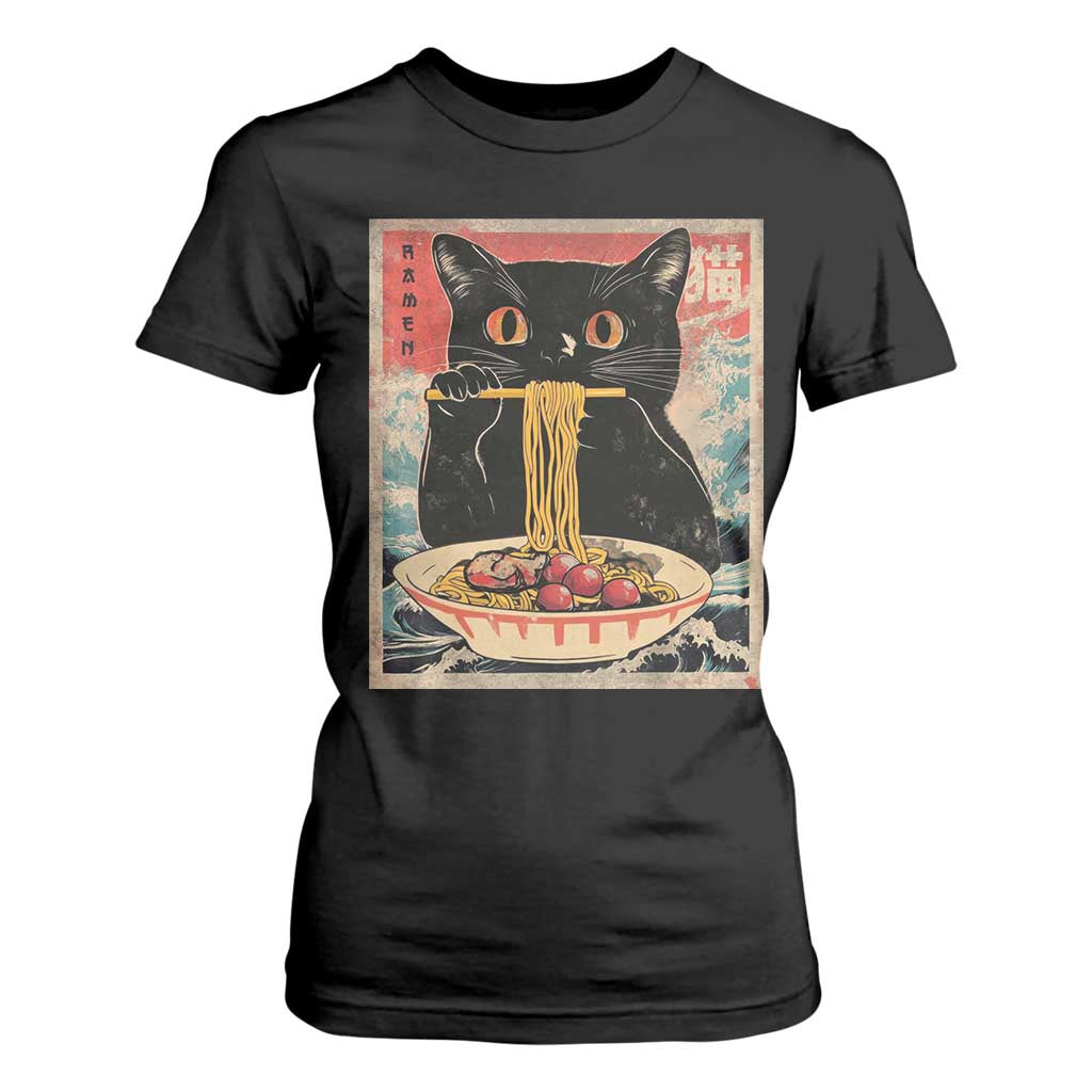 Japanese Ramen T Shirt For Women Funny Graphic Tees Foodies Kawaii Cat Anime Gifts TS10 Black Print Your Wear