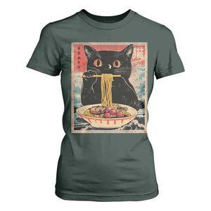 Japanese Ramen T Shirt For Women Funny Graphic Tees Foodies Kawaii Cat Anime Gifts TS10 Dark Forest Green Print Your Wear