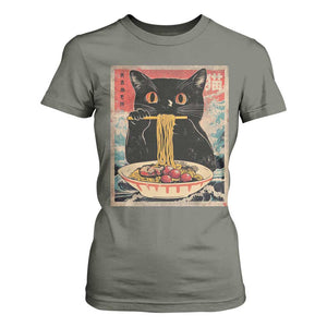 Japanese Ramen T Shirt For Women Funny Graphic Tees Foodies Kawaii Cat Anime Gifts TS10 Military Green Print Your Wear
