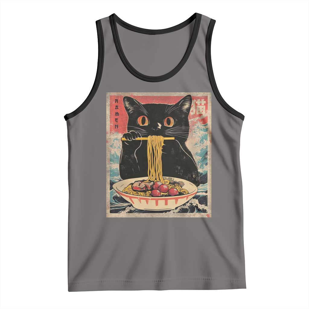 Japanese Ramen Tank Top Funny Graphic Tees Foodies Kawaii Cat Anime Gifts TS10 Deep Heather Black Print Your Wear