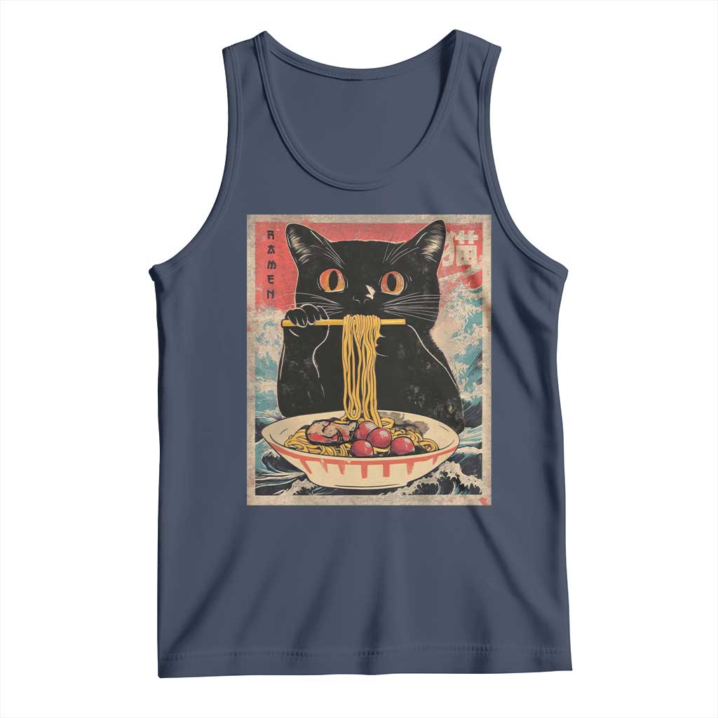 Japanese Ramen Tank Top Funny Graphic Tees Foodies Kawaii Cat Anime Gifts TS10 Navy Print Your Wear