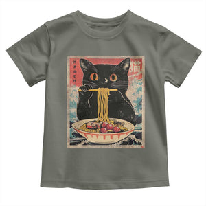 Japanese Ramen Toddler T Shirt Funny Graphic Tees Foodies Kawaii Cat Anime Gifts TS10 Military Green Print Your Wear