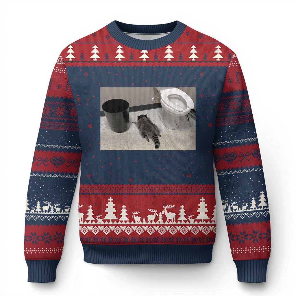 Funny Drunk Raccoon Ugly Christmas Sweater Vintage Liquor Store Trash Panda Memes TS10 Navy Red Print Your Wear