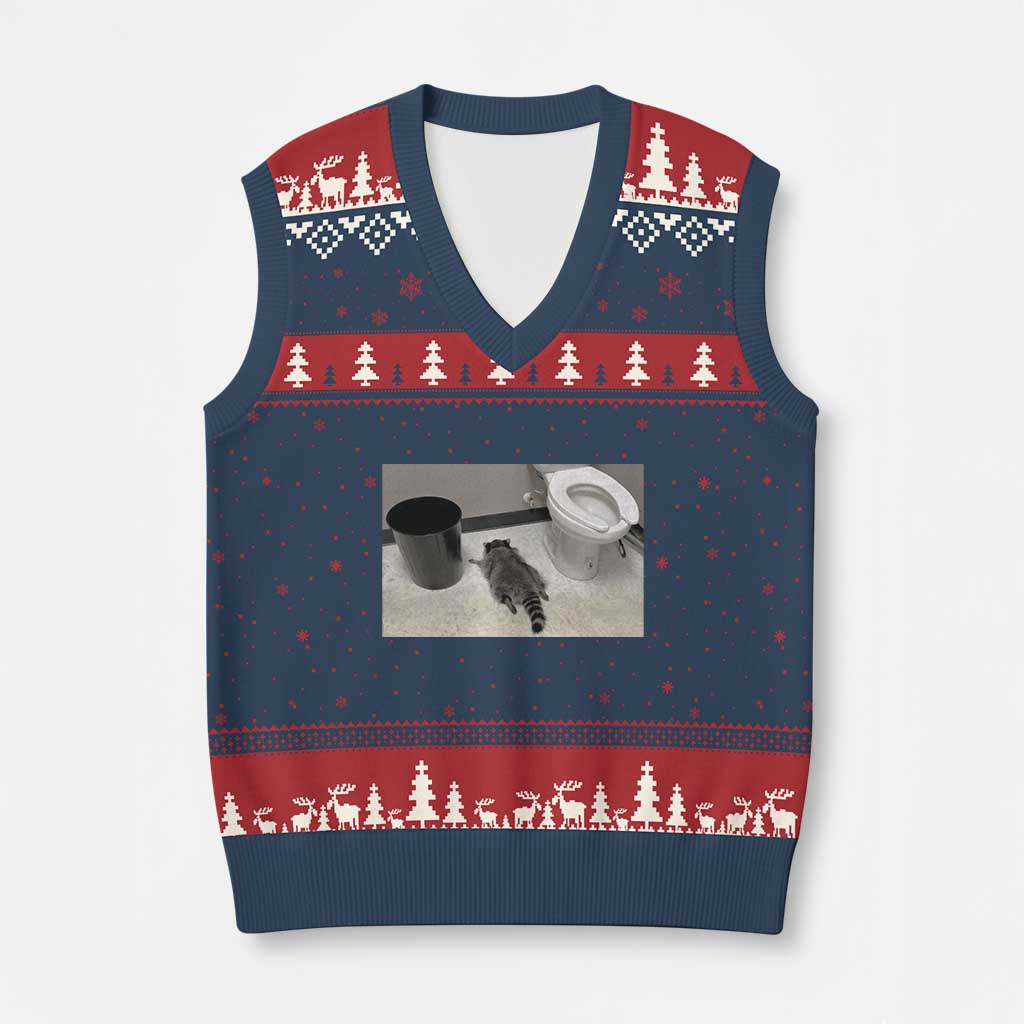 Funny Drunk Raccoon V-Neck Knit Sweater Vest Vintage Liquor Store Trash Panda Memes TS10 Navy Red Print Your Wear