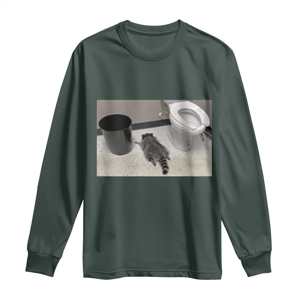 Funny Drunk Raccoon Long Sleeve Shirt Vintage Liquor Store Trash Panda Memes TS10 Dark Forest Green Print Your Wear