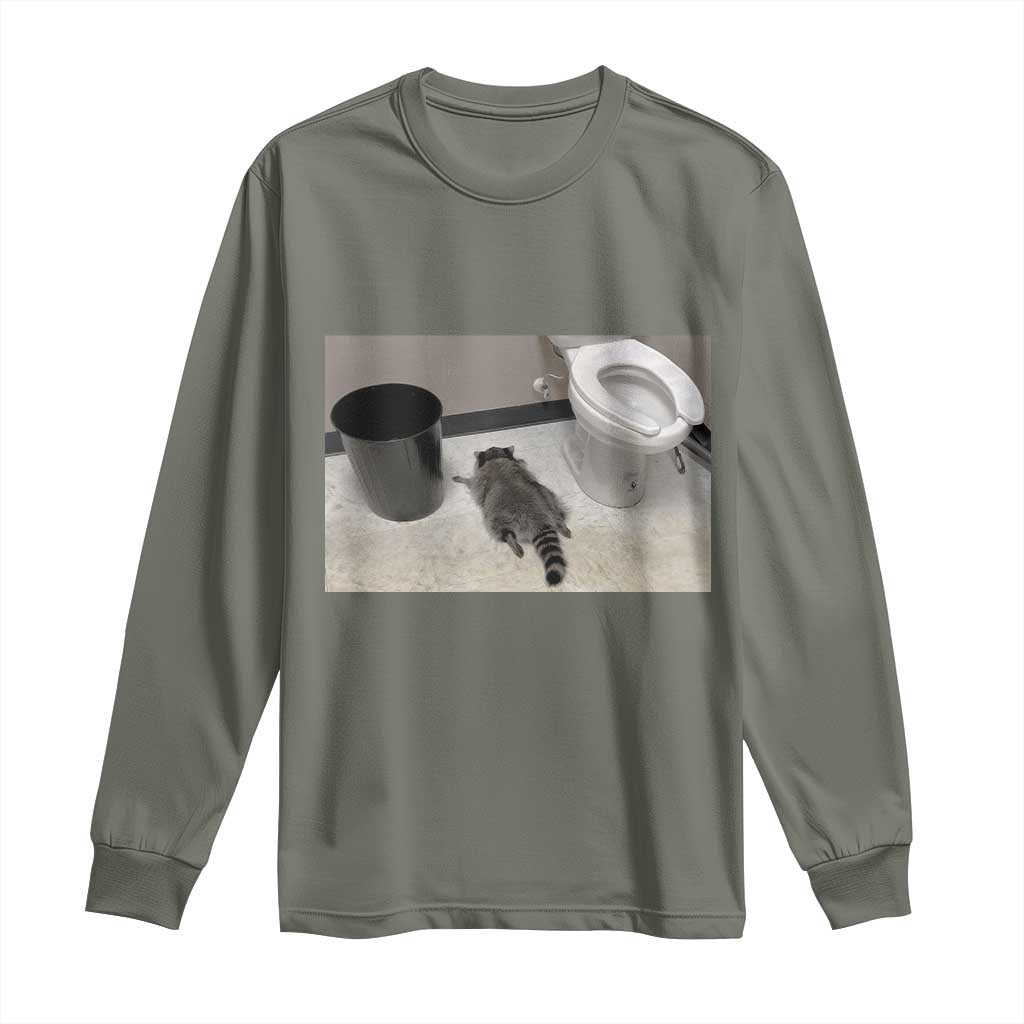 Funny Drunk Raccoon Long Sleeve Shirt Vintage Liquor Store Trash Panda Memes TS10 Military Green Print Your Wear