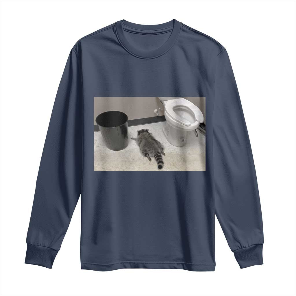 Funny Drunk Raccoon Long Sleeve Shirt Vintage Liquor Store Trash Panda Memes TS10 Navy Print Your Wear