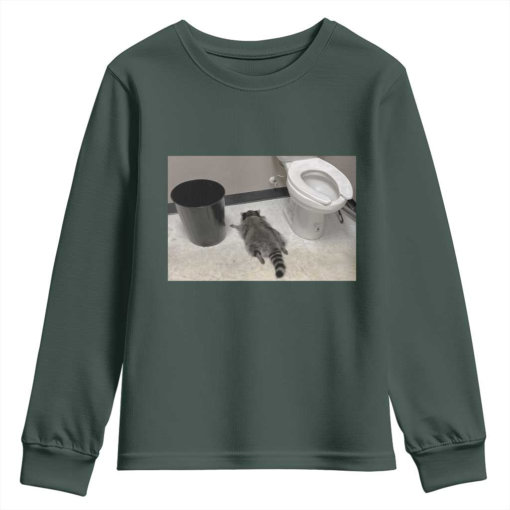 Funny Drunk Raccoon Youth Sweatshirt Vintage Liquor Store Trash Panda Memes TS10 Dark Forest Green Print Your Wear