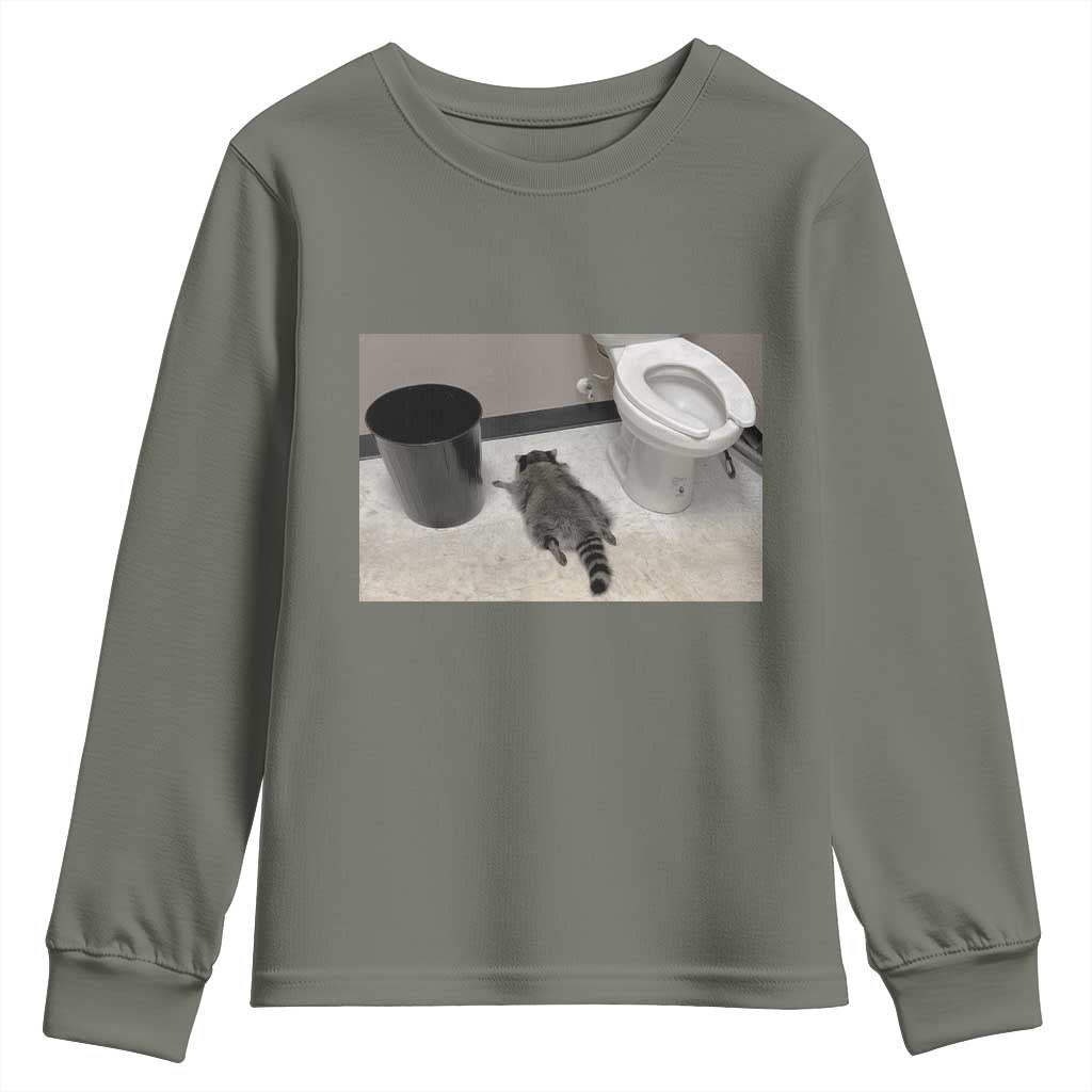 Funny Drunk Raccoon Youth Sweatshirt Vintage Liquor Store Trash Panda Memes TS10 Military Green Print Your Wear