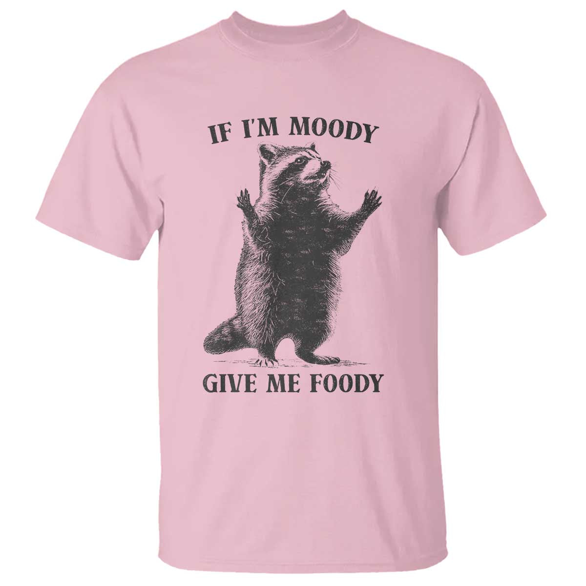 Raccoon Meme T Shirt If I'm Moody Give Me Foody Feral Gag Gift TS10 Light Pink Print Your Wear