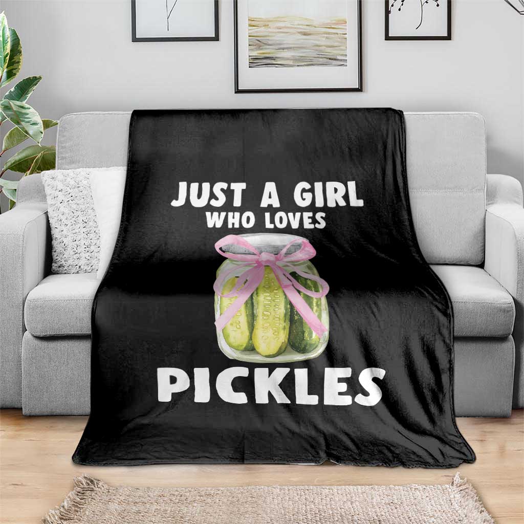 Just a Girl Who Loves Pickles Throw Blanket Pickle Jars with Coquette Bow TS10 Print Your Wear