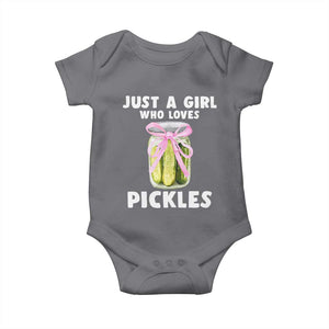 Just a Girl Who Loves Pickles Baby Onesie Pickle Jars with Coquette Bow TS10 Charcoal Print Your Wear