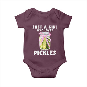 Just a Girl Who Loves Pickles Baby Onesie Pickle Jars with Coquette Bow TS10 Maroon Print Your Wear