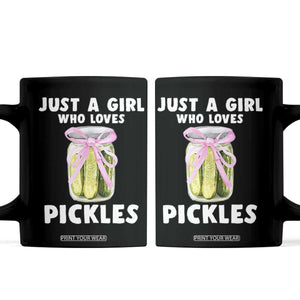 Just a Girl Who Loves Pickles Coffee Mug Pickle Jars with Coquette Bow TS10 Black Print Your Wear