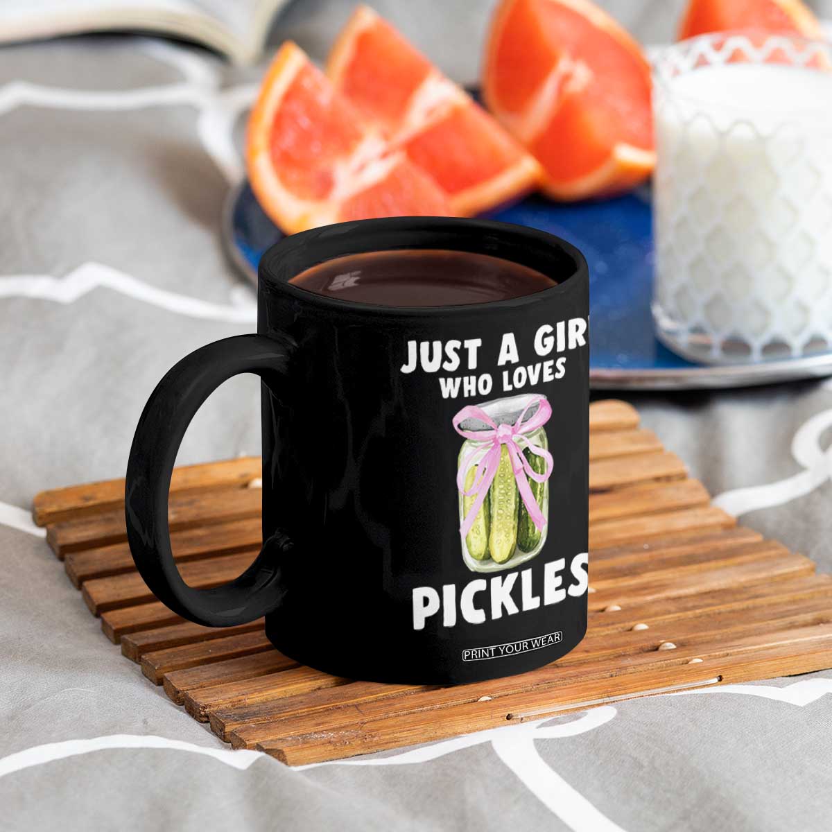 Just a Girl Who Loves Pickles Coffee Mug Pickle Jars with Coquette Bow TS10 Print Your Wear