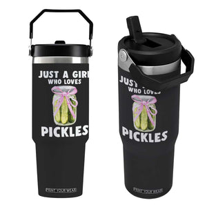 Just a Girl Who Loves Pickles Flip Straw Tumbler Pickle Jars with Coquette Bow TS10 One Size: 30 oz Black Print Your Wear