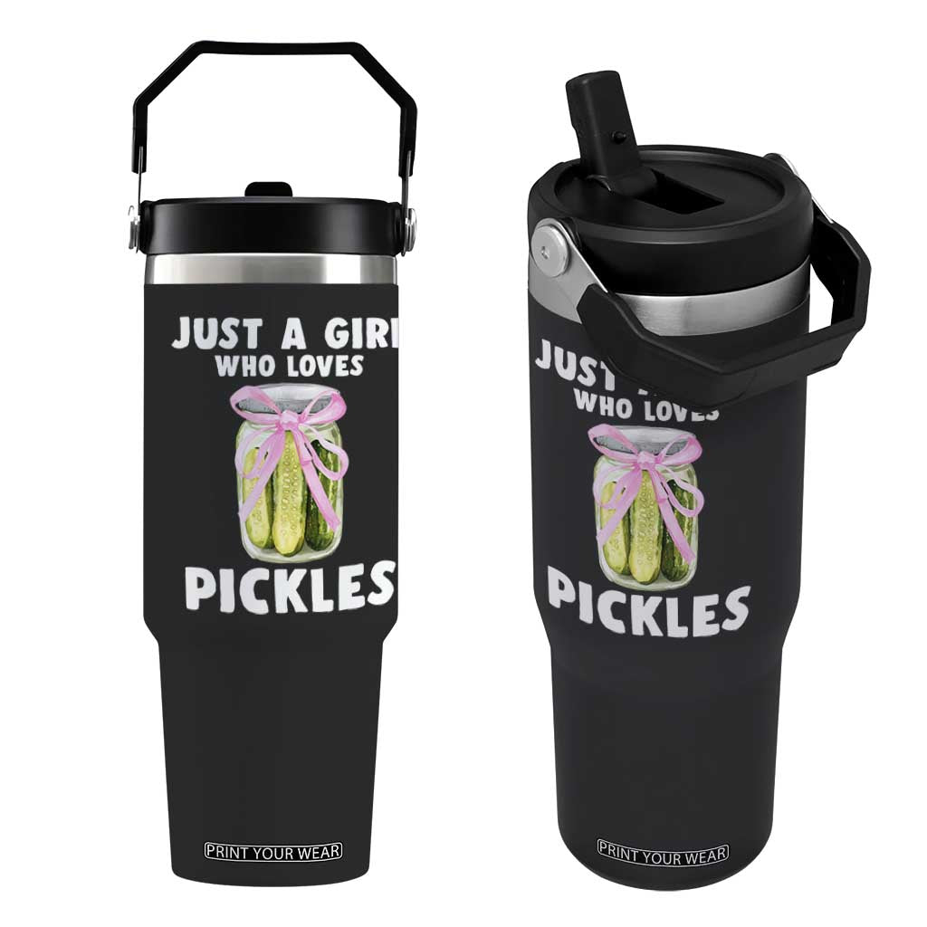 Just a Girl Who Loves Pickles Flip Straw Tumbler Pickle Jars with Coquette Bow TS10 One Size: 30 oz Black Print Your Wear